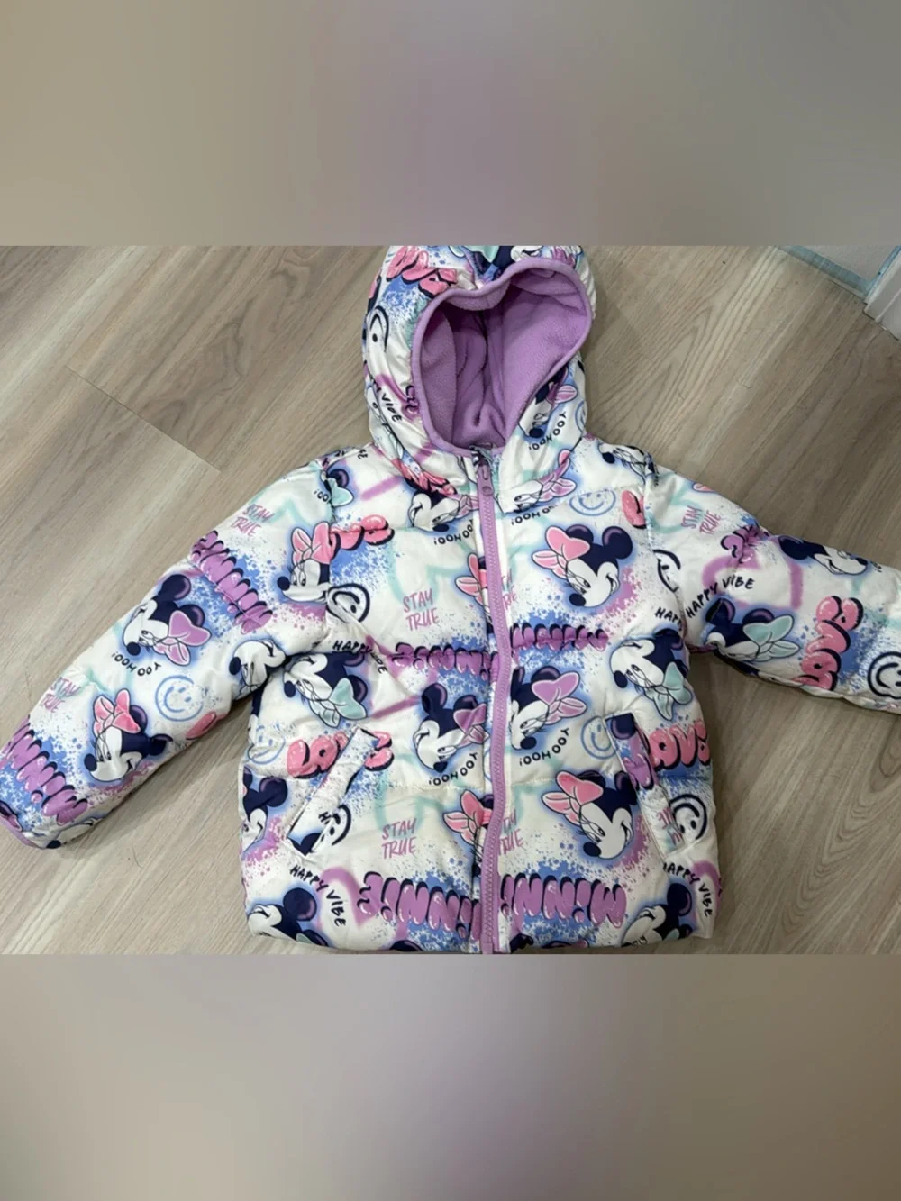 Disney Pastel Pink and Purple Minnie Hooded Puffer Jacket